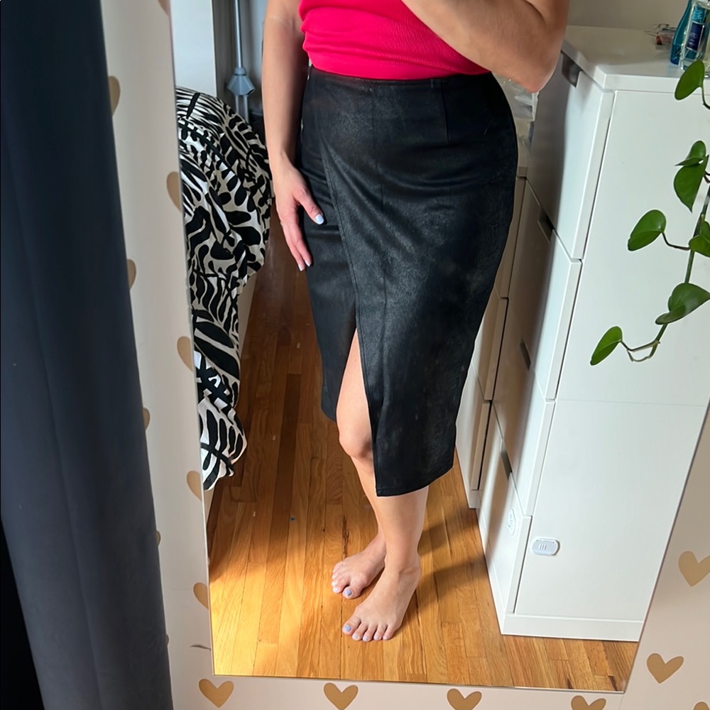 Free people faux faux leather midi skirt - deep front slit